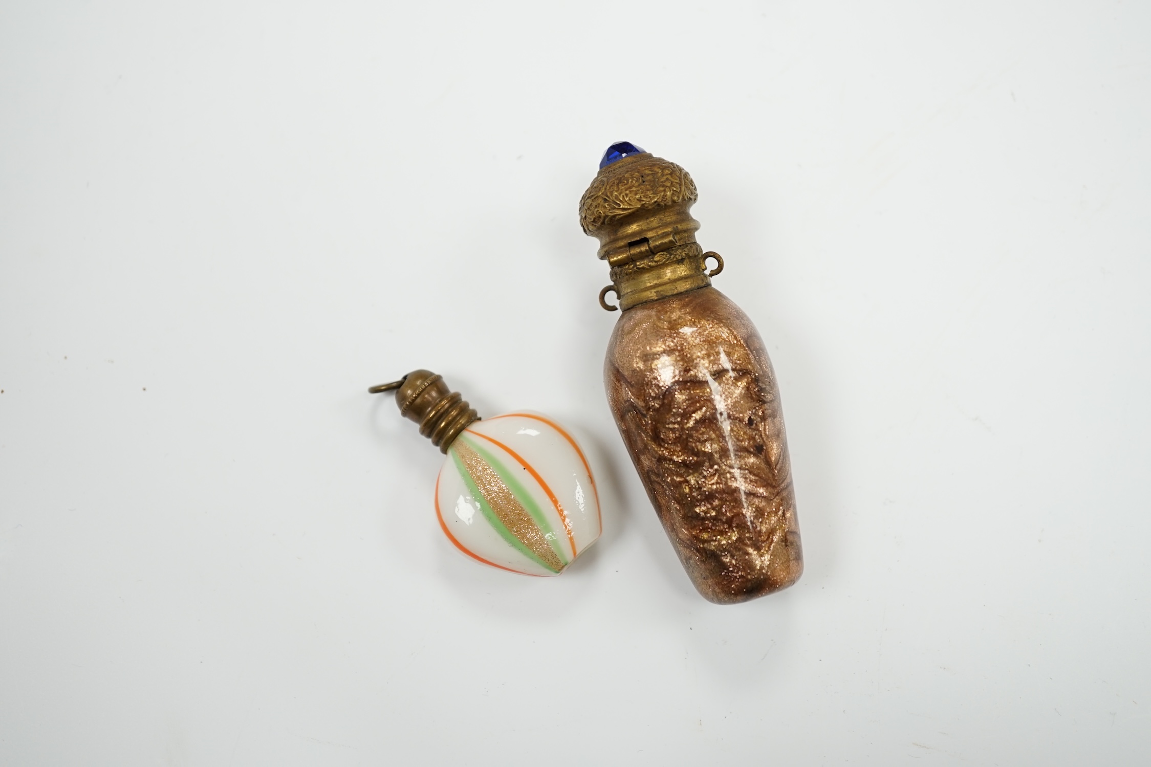 Two Venetian glass scent bottles, one with gilt metal mounts largest 7.5cm high